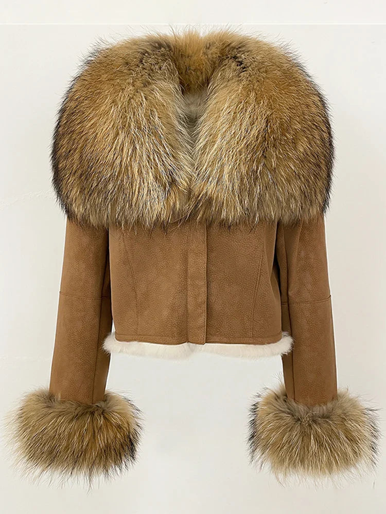 Luxurious Suede Real Warm Fur Short Coat