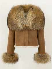 Luxurious Suede Real Warm Fur Short Coat