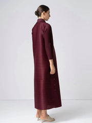 Three Breasted Pleated Women's Long Cardigan Coats