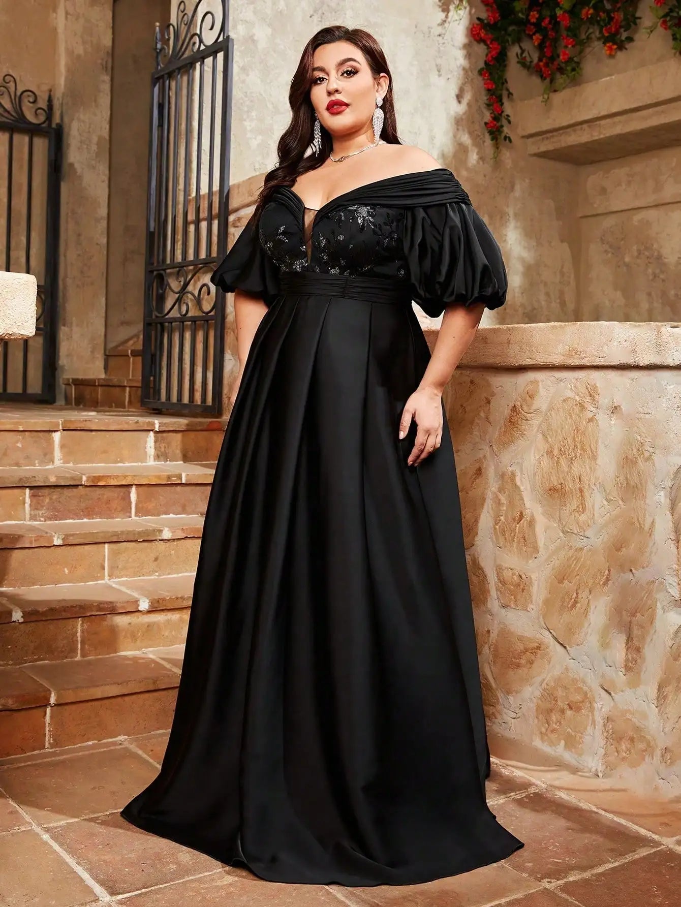 Line Neck Plus Size Prom Party Dress