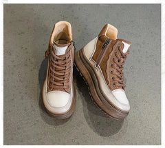 Mixed Color Motorcycle Wedge Booties