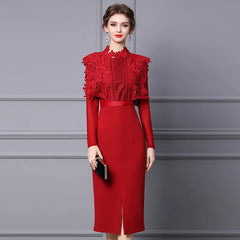 Elegant Hollow Lace Midi Dress