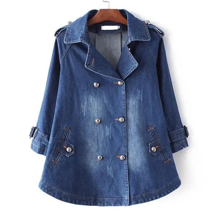 Elegant Cape Style Denim Jeans Coat