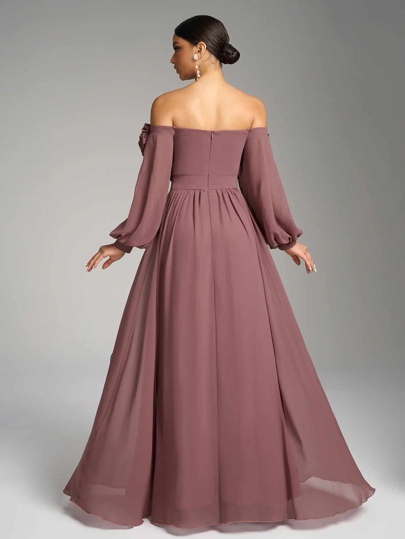 Floral Decor Off-the-shoulder Evening Dress