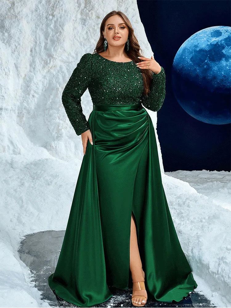 Shiny Round Neck Evening Gown