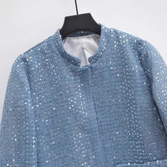 Modern Crewneck Tweed Short Coat