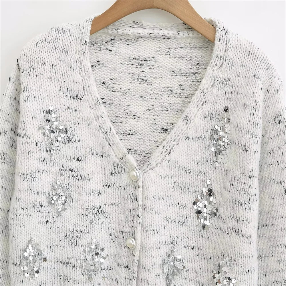 Casual Iny Sequins Open Cardigan
