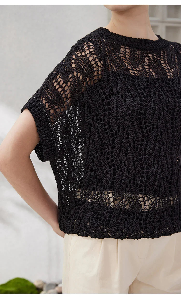 Hollow-out Linen Tops