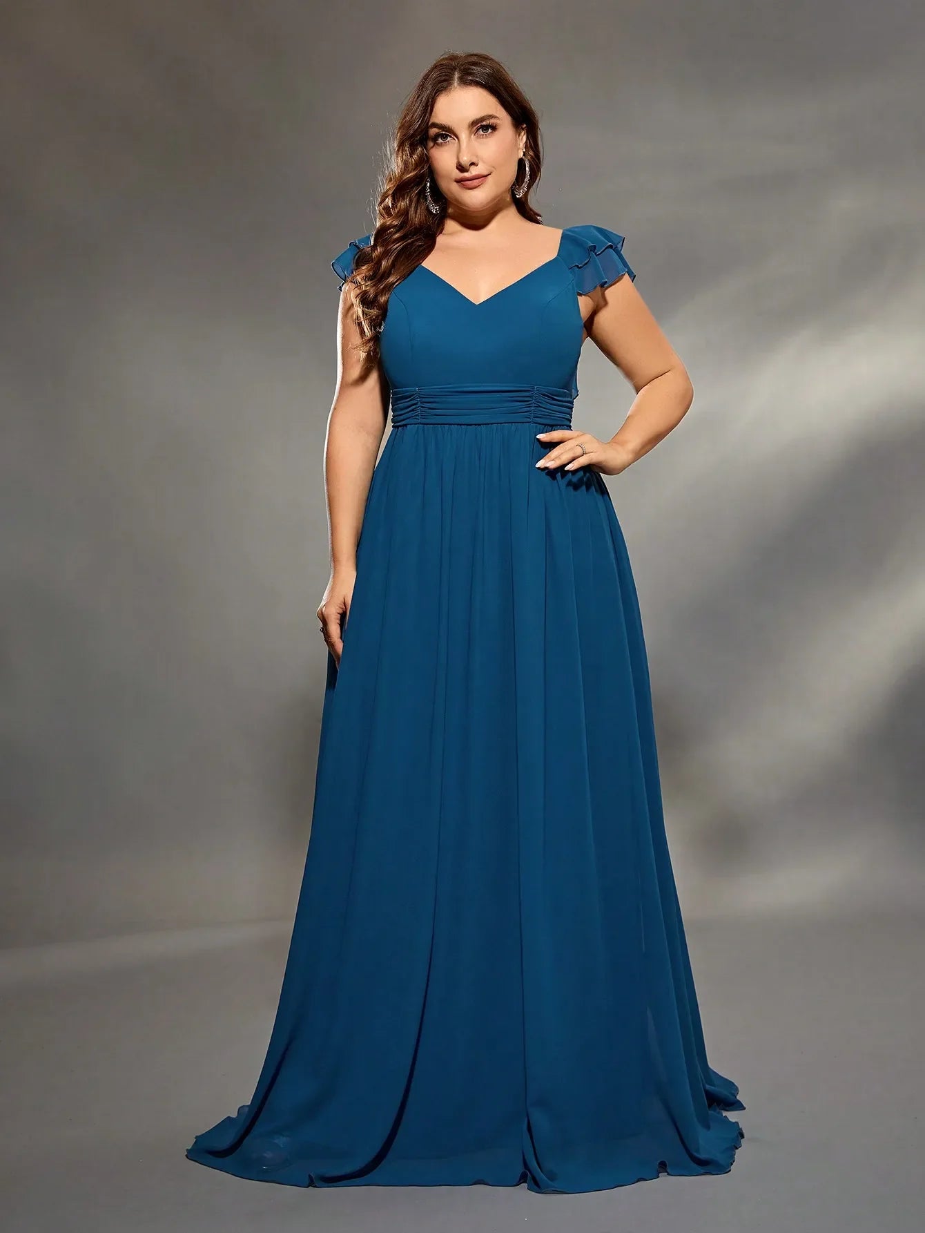 Double Layers Lotus Sleeve Evening Gown