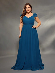 Double Layers Lotus Sleeve Evening Gown