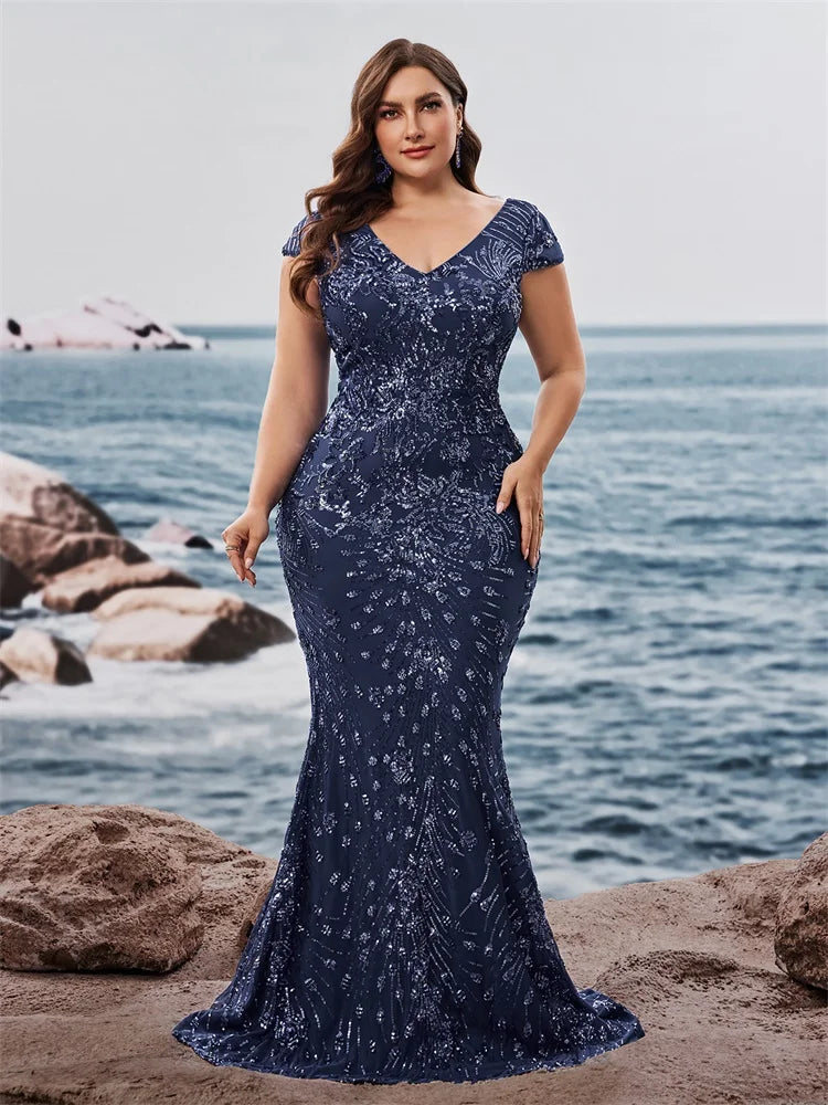 Fancy V-Neck Sequin Evening Party Dress