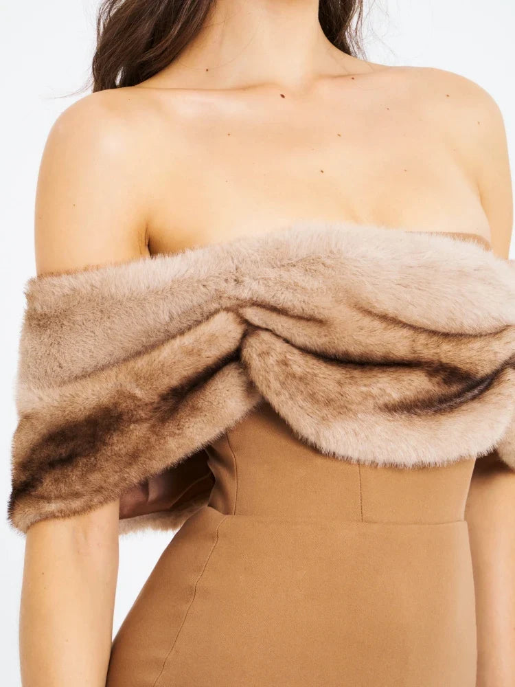 Fur Folds Design Mini Dress