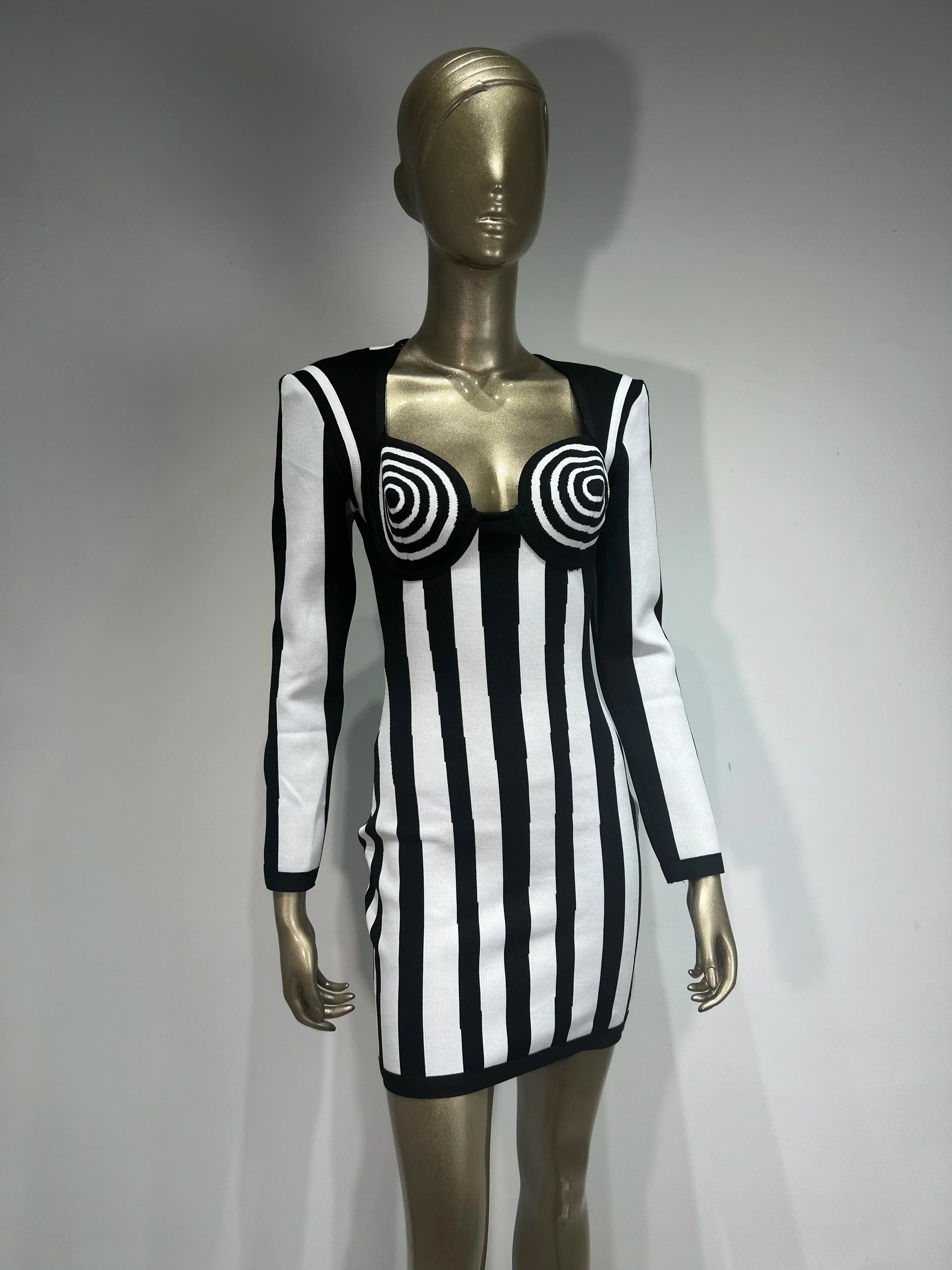 Luxury Black & White Mini Party Dress