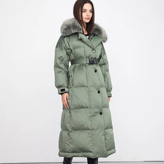 Real Fur Collar Long Loose Down Coat