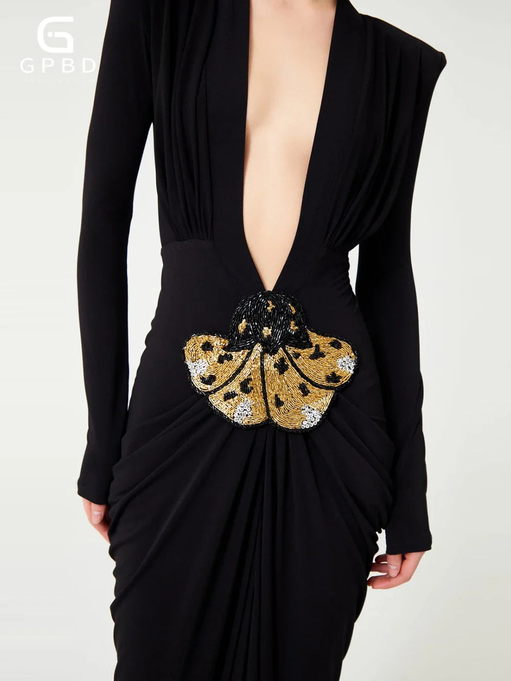 Beads Sequins Butterfly Evening Dress