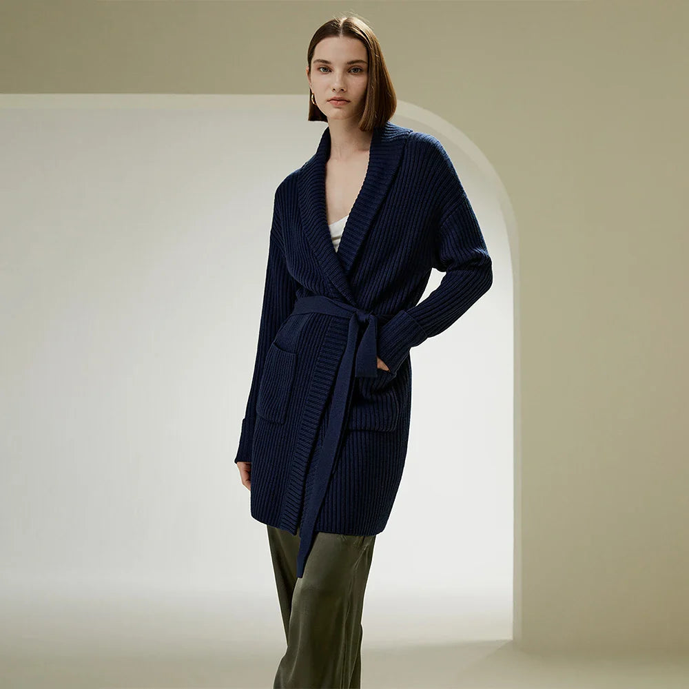 Shawl Collar Lace-up Cardigan