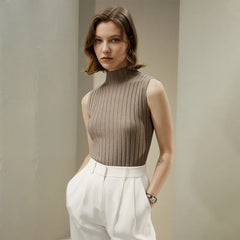 Mock Neck Cashmere Knit Vest