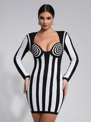 Luxury Black & White Mini Party Dress