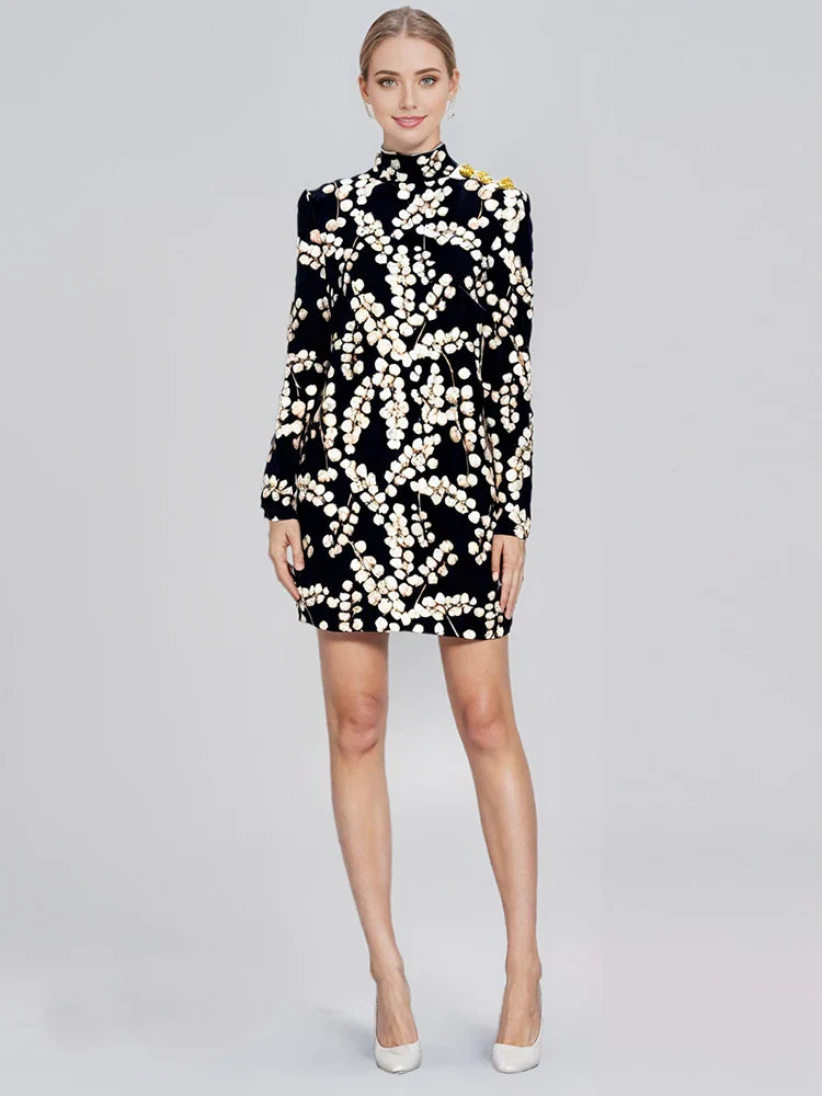 Fruit Printed Mini Velvet Dress
