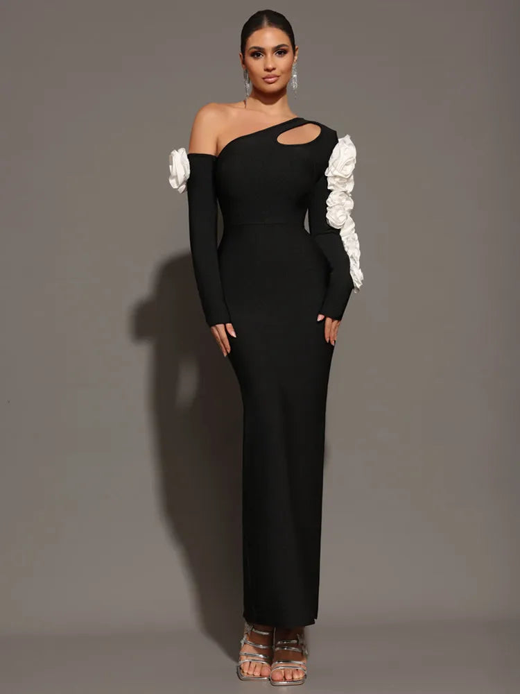One Shoulder Flower Maxi Dress