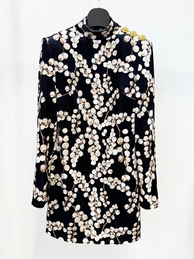 Fruit Printed Mini Velvet Dress
