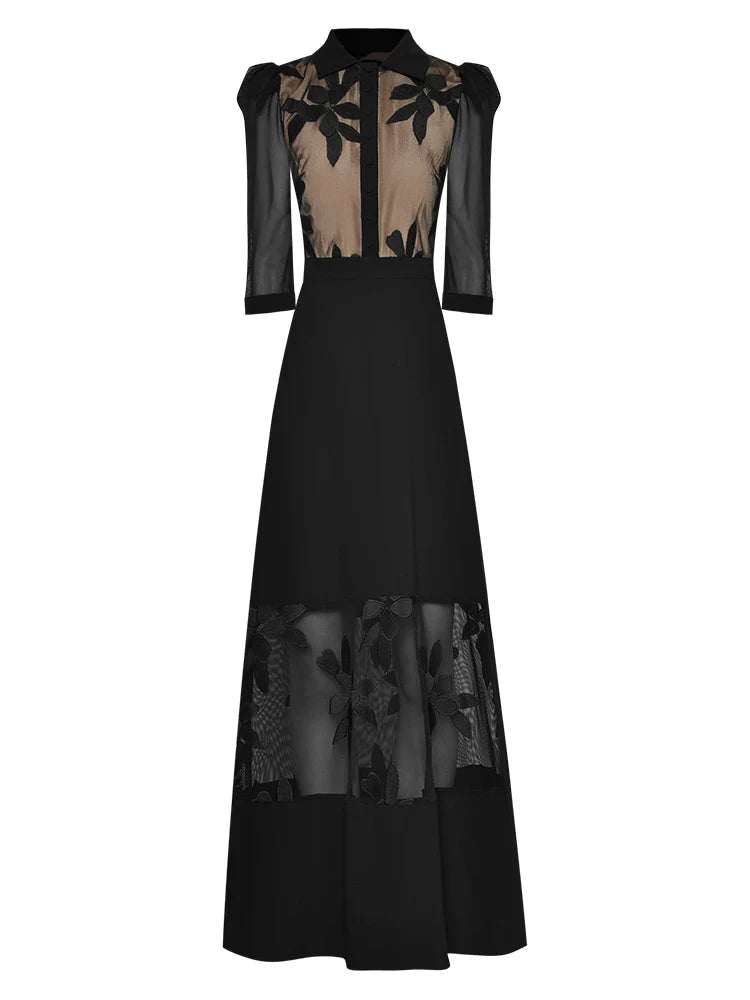 Perspective Mesh Black Long Dress