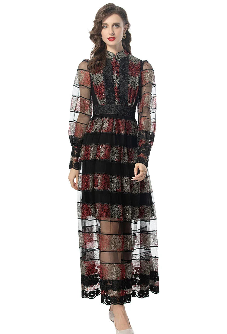 Temperament Embroidery Net Yarn Party Dress