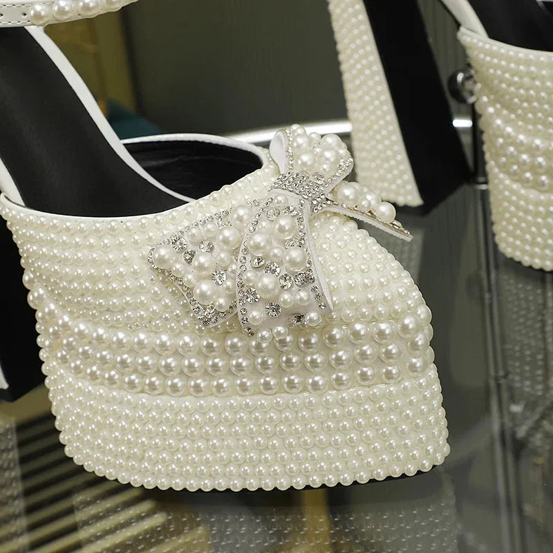 Hand Inlaid Pearl Rhinestone Sandals