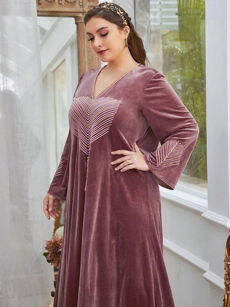 Sophisticated Floral Print Velvet Abaya Dress
