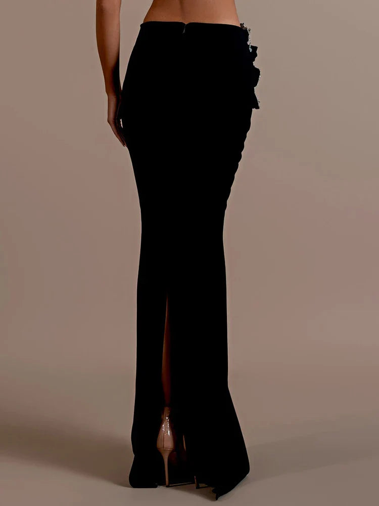 Diamonds Flowers Two Pieces Maxi Skirt Dress