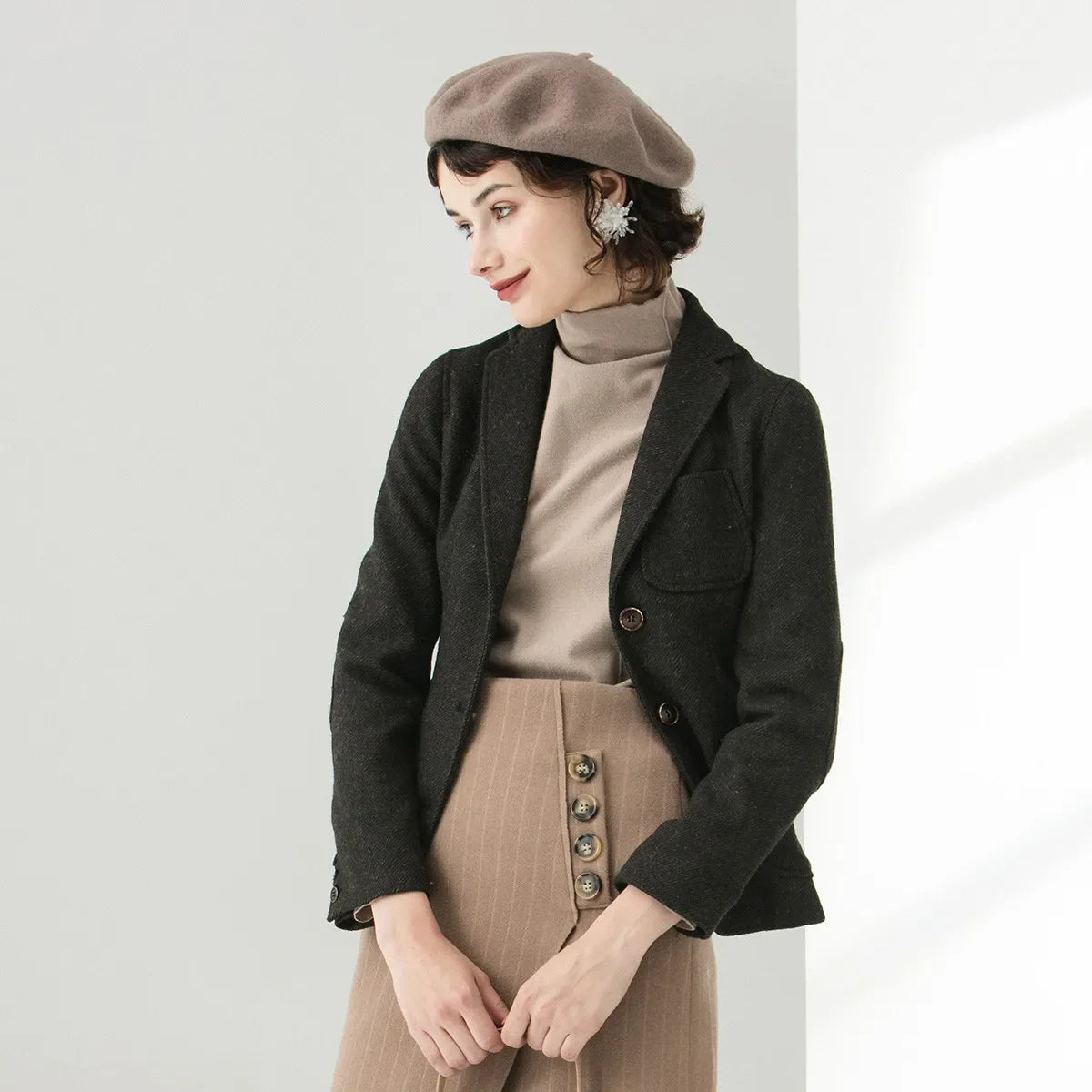 Single Breasted Slim Fit Wool Blazer