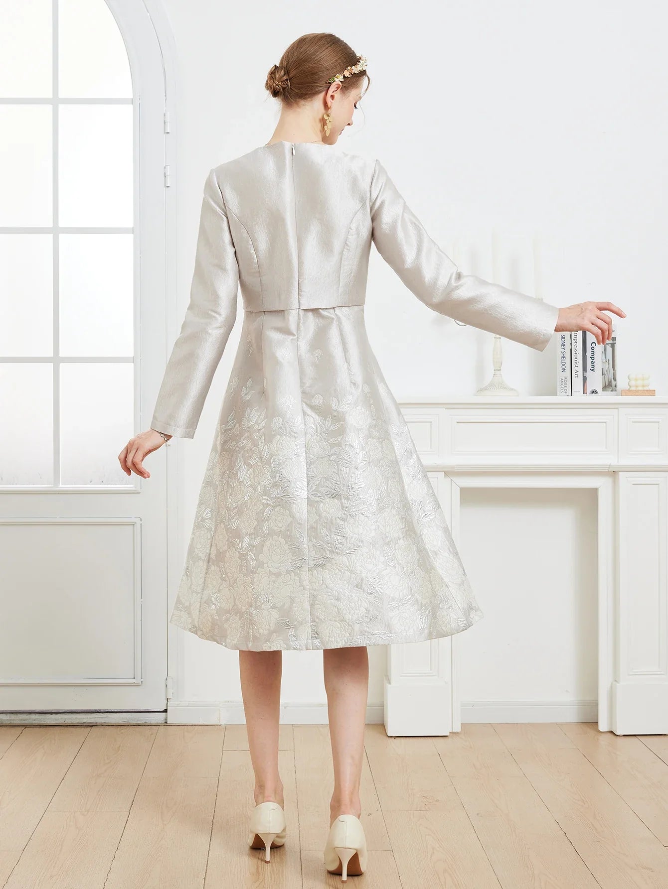 Elegant Floral Embroidery French Midi Gown