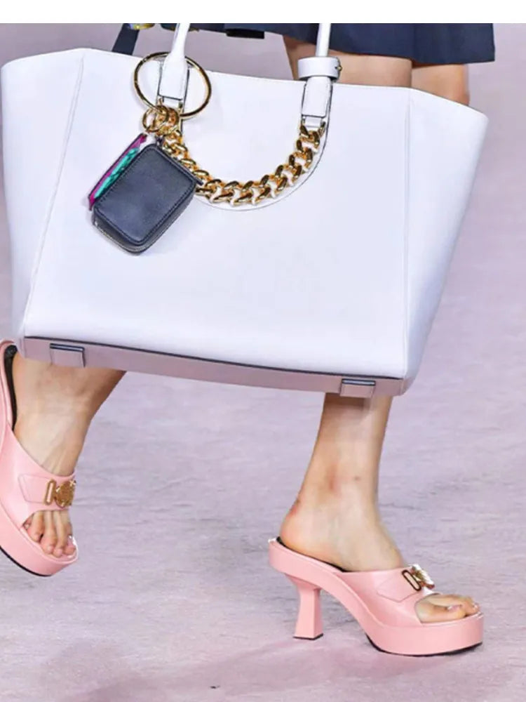 Belt Buckle Women's High-heeled Slippers