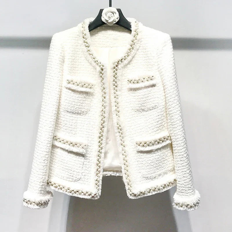 Refined Hand-made Beads Tweed Coat