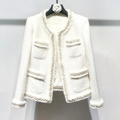 Refined Hand-made Beads Tweed Coat