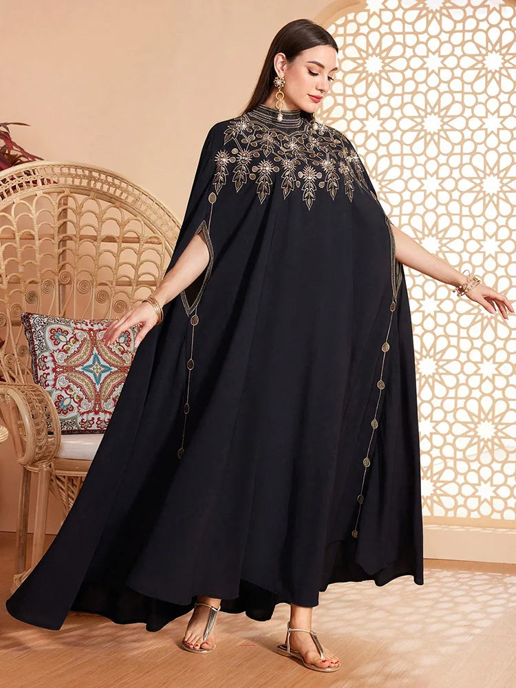 Embroidered Cape Sleeve Maxi Dress