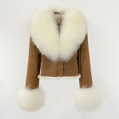 Genuine Mongolian Suede Wool Fur Coat