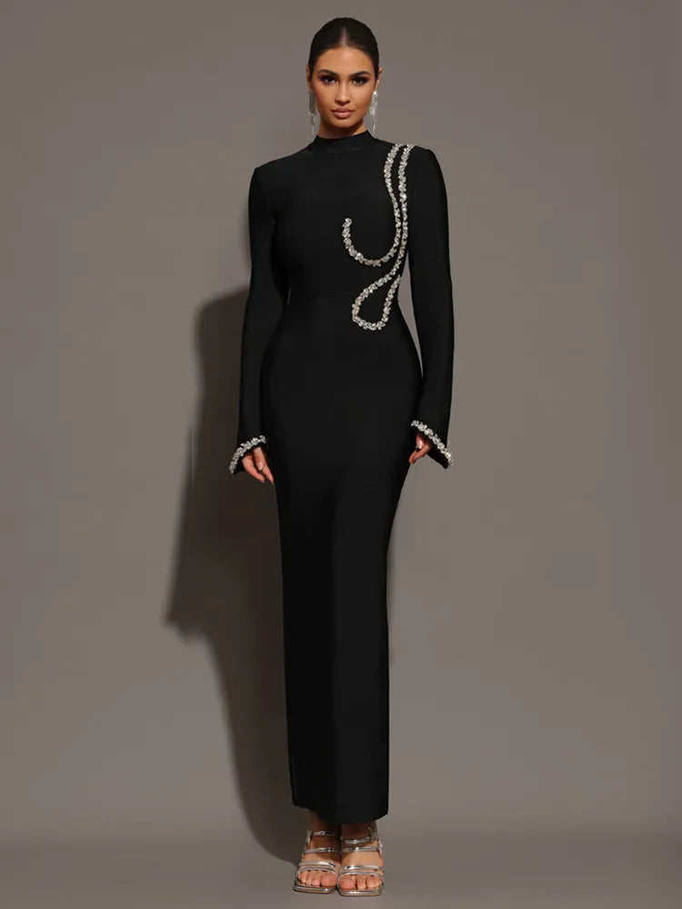 Diamonds Long Sleeves Maxi Dress