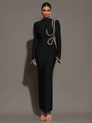 Diamonds Long Sleeves Maxi Dress