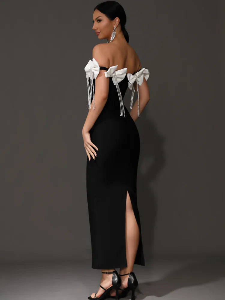 Bow Tie Diamonds Black Maxi Dress