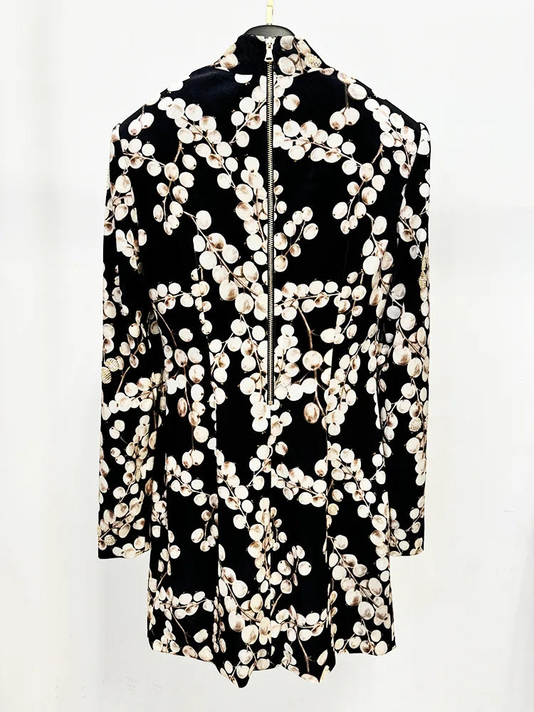 Fruit Printed Mini Velvet Dress