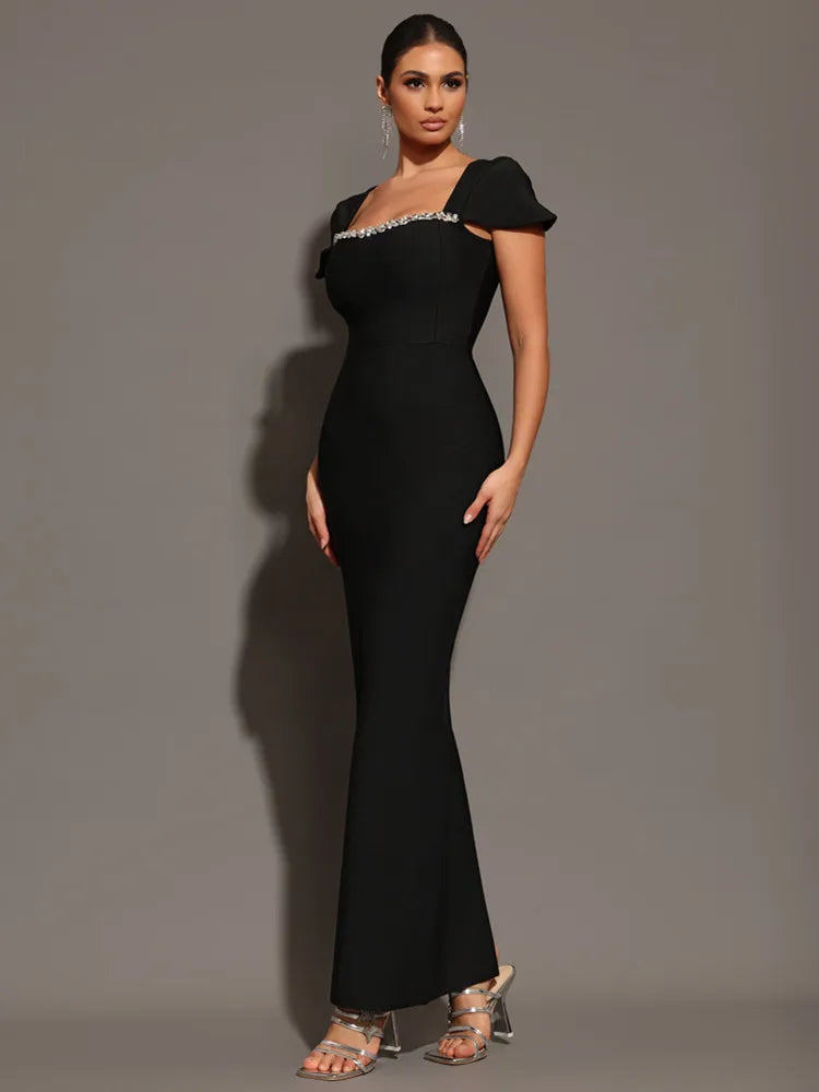 Glamorous Square Collar Diamond Maxi Dress