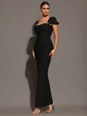 Glamorous Square Collar Diamond Maxi Dress