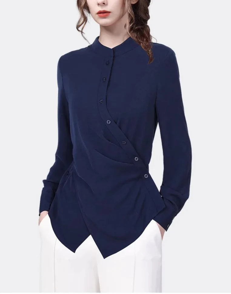Trendy Blue High Neck Blouse