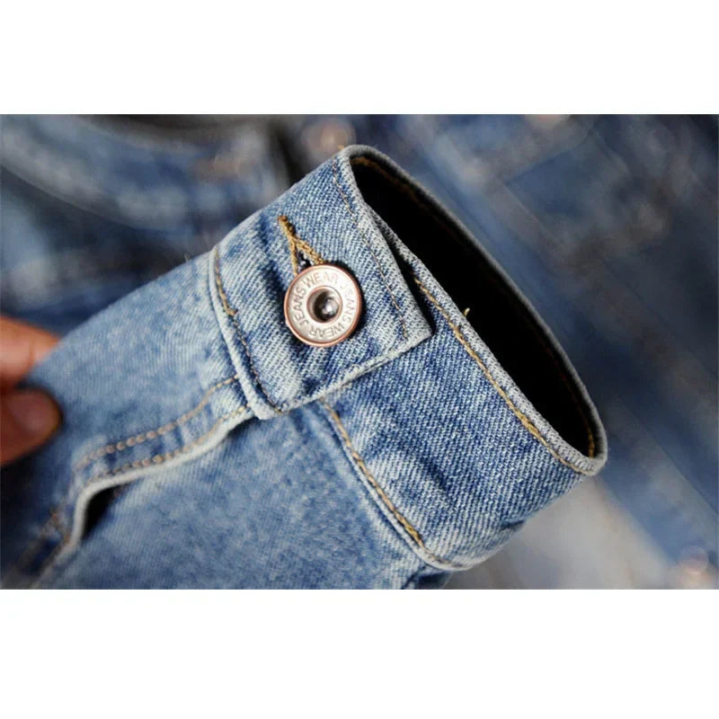 Casual Round Neck Short Denim Jacket