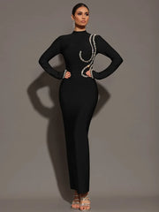 Diamonds Long Sleeves Maxi Dress