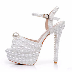 Full Pearls Beaded Sling Back Sandals