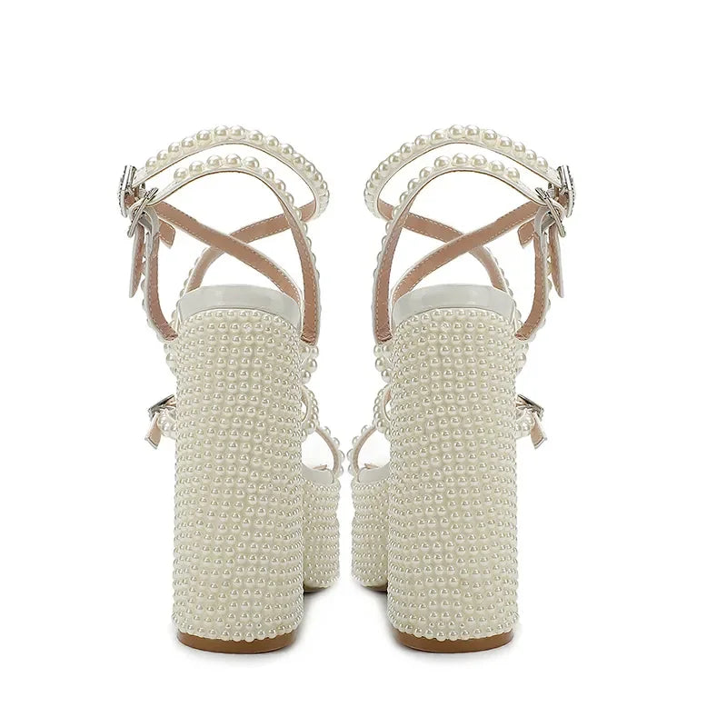 Hand Inlaid Pearl Rhinestone Sandals