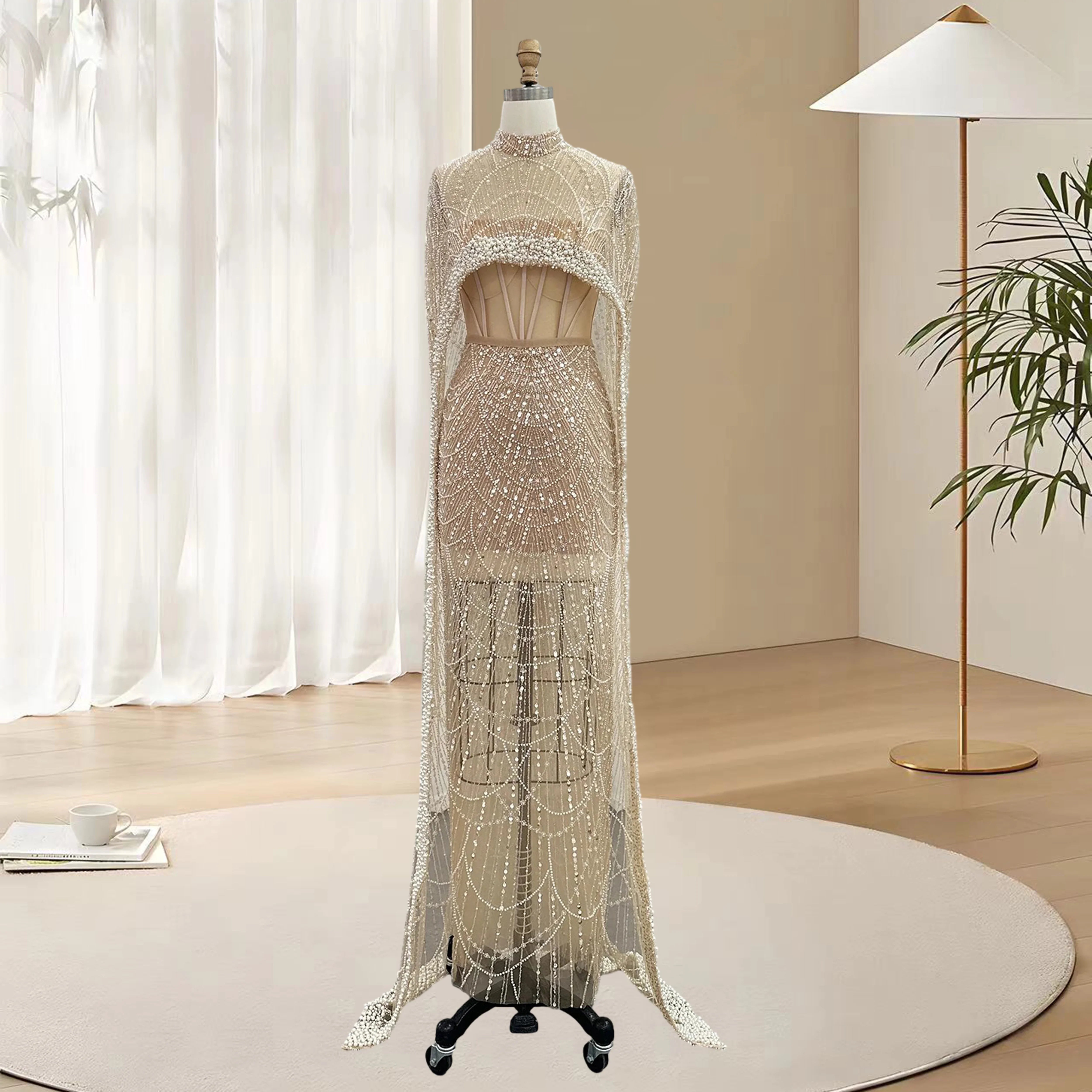 Cape Long Sleeves Arabic Party Gown