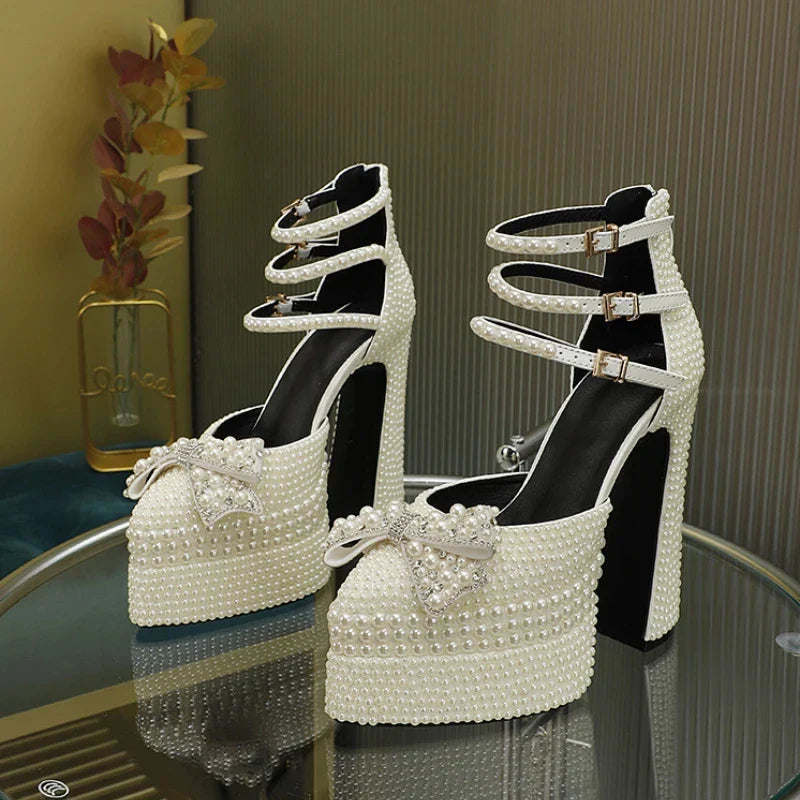 Hand Inlaid Pearl Rhinestone Sandals